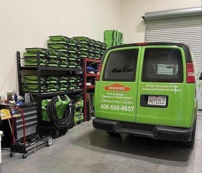 SERVPRO van in warehouse with equipment